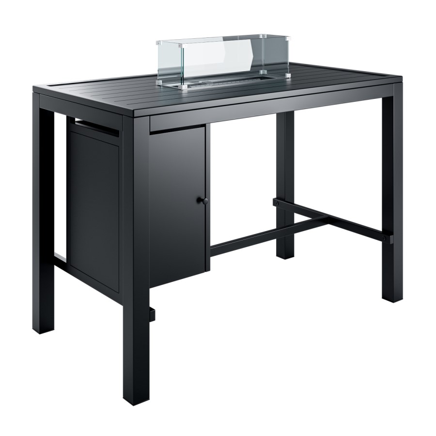 4 Seater Black Metal Garden Bar Table Set with Fire Pit