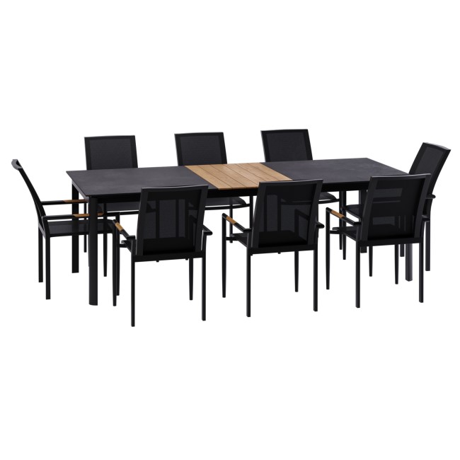 ONLY OPENED - 8 Seater Aluminium Extendable Dining Table with Matching Chairs - Aspen