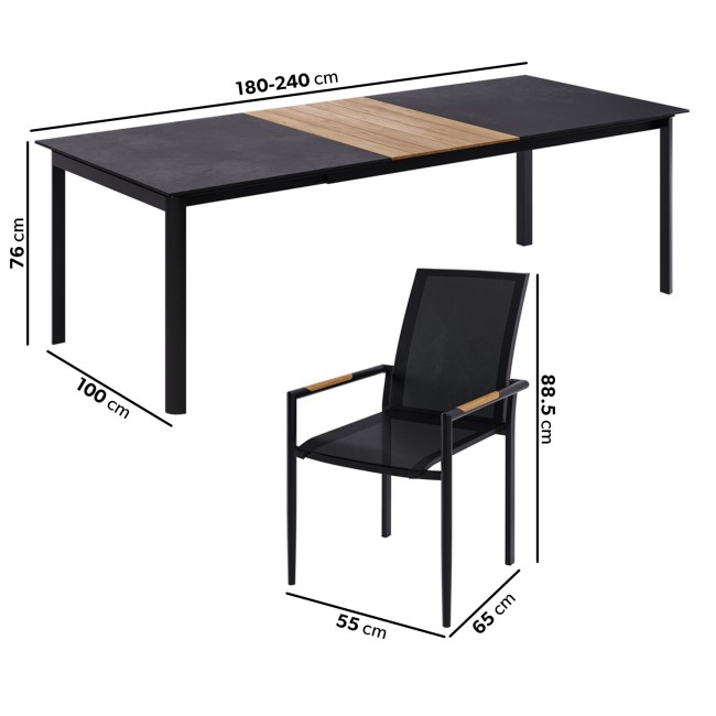 ONLY OPENED - 8 Seater Aluminium Extendable Dining Table with Matching Chairs - Aspen