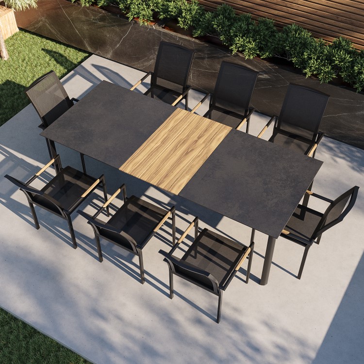 ONLY OPENED - 8 Seater Aluminium Extendable Dining Table with Matching Chairs - Aspen