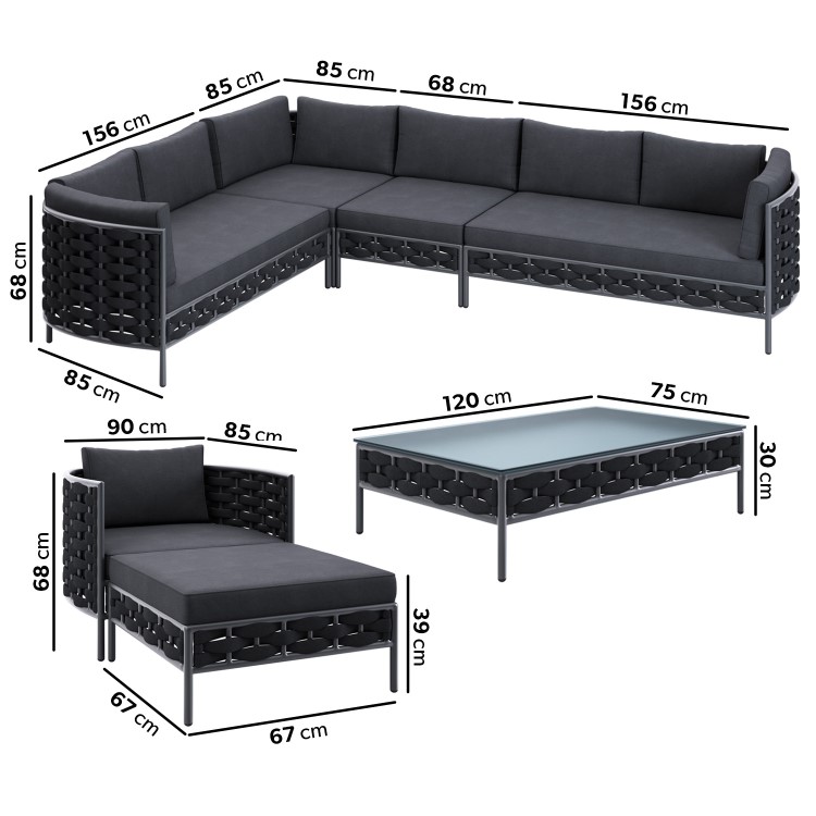 6 Seater Rope Detail Corner Sofa Set with Matching Coffee Table 