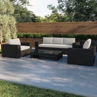 5 Seater Black Rattan Garden Sofa Set with Wide Weave & Coffee Table - Aspen