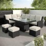 8 Seater Black Rattan Corner Garden Dining Set with Firepit Table - Aspen