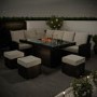 ONLY OPENED - 8 Seater Black Rattan Corner Garden Dining Set with Firepit Table