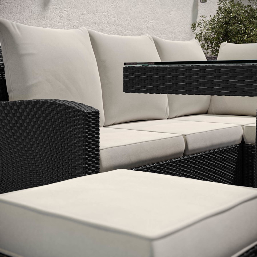 ONLY OPENED - 8 Seater Black Rattan Corner Garden Dining Set with Firepit Table