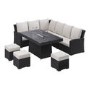 ONLY OPENED - 8 Seater Black Rattan Corner Garden Dining Set with Firepit Table