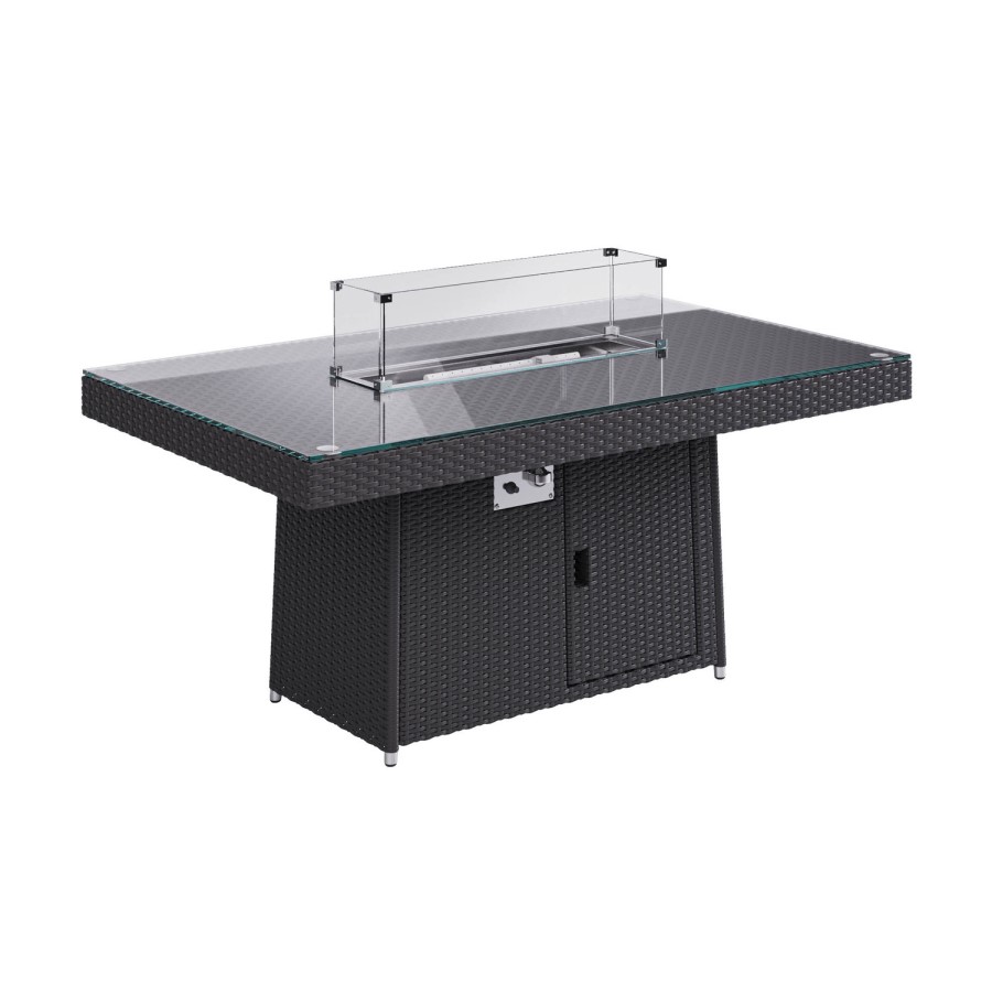 ONLY OPENED - 8 Seater Black Rattan Corner Garden Dining Set with Firepit Table