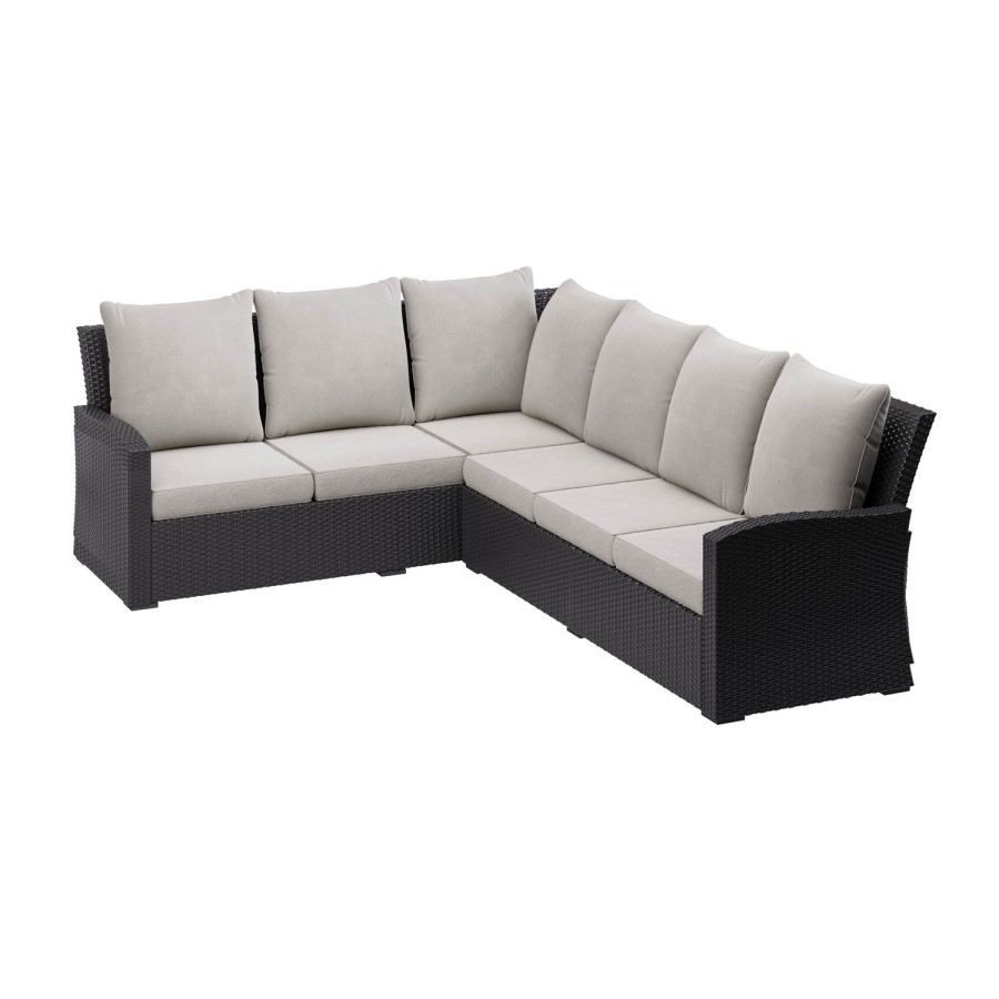 ONLY OPENED - 8 Seater Black Rattan Corner Garden Dining Set with Firepit Table