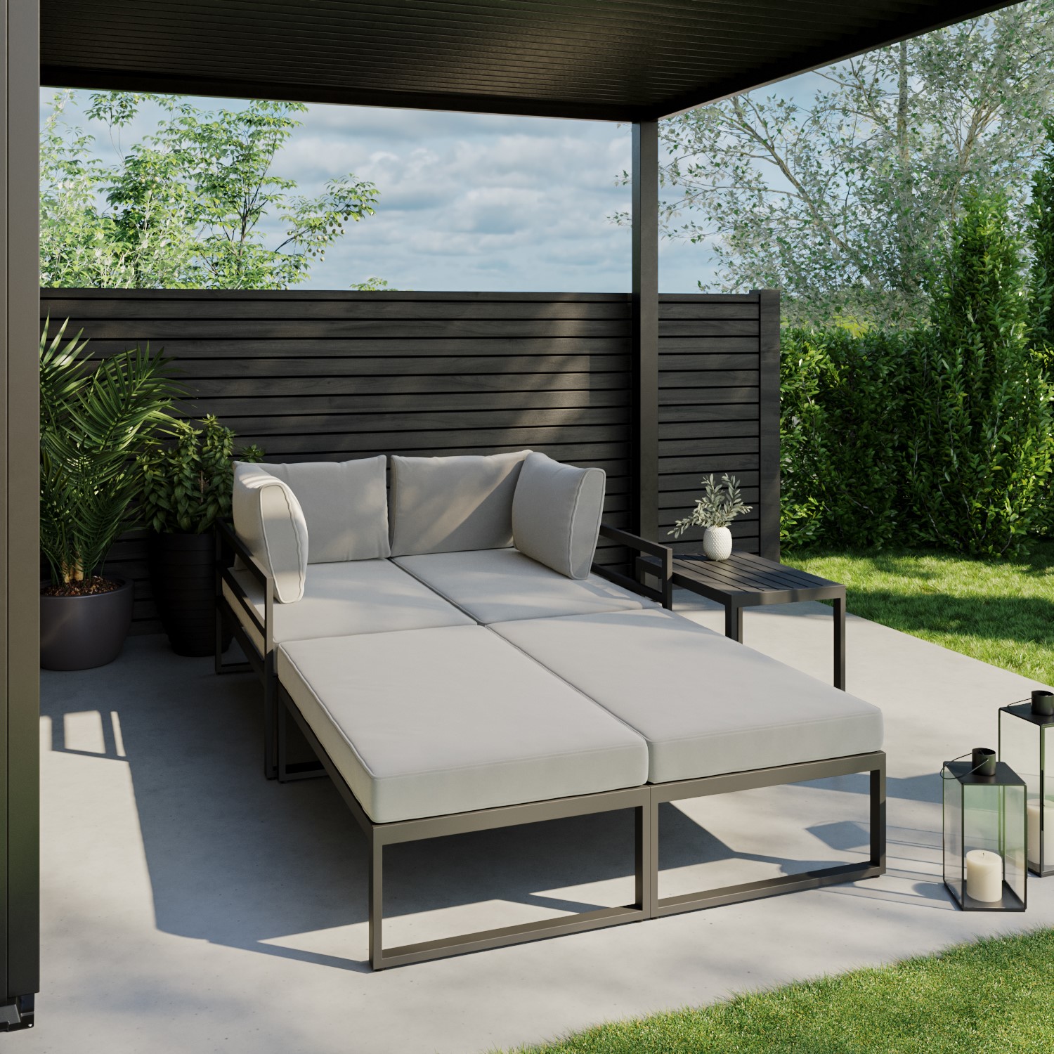 4 Seater Grey Modular Stackable Garden Sofa with Waterproof Cover ...