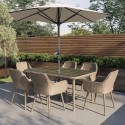 FTR189 6 Seater Beige Rattan Garden Dining Set - Parasol Included