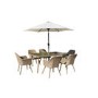 ONLY OPENED - Light Rattan 6 Seater Dining Set with Parasol