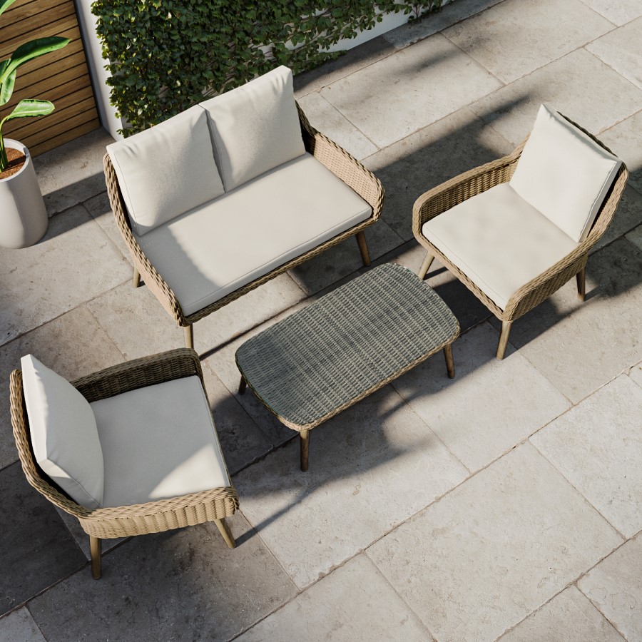 4 Seater Light Rattan Sofa Set with Coffee Table - Fortrose