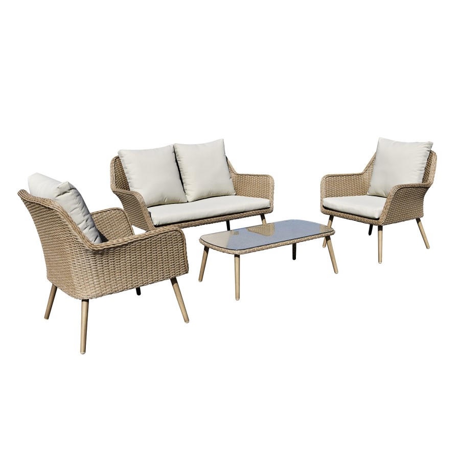 4 Seater Light Rattan Sofa Set with Coffee Table - Fortrose