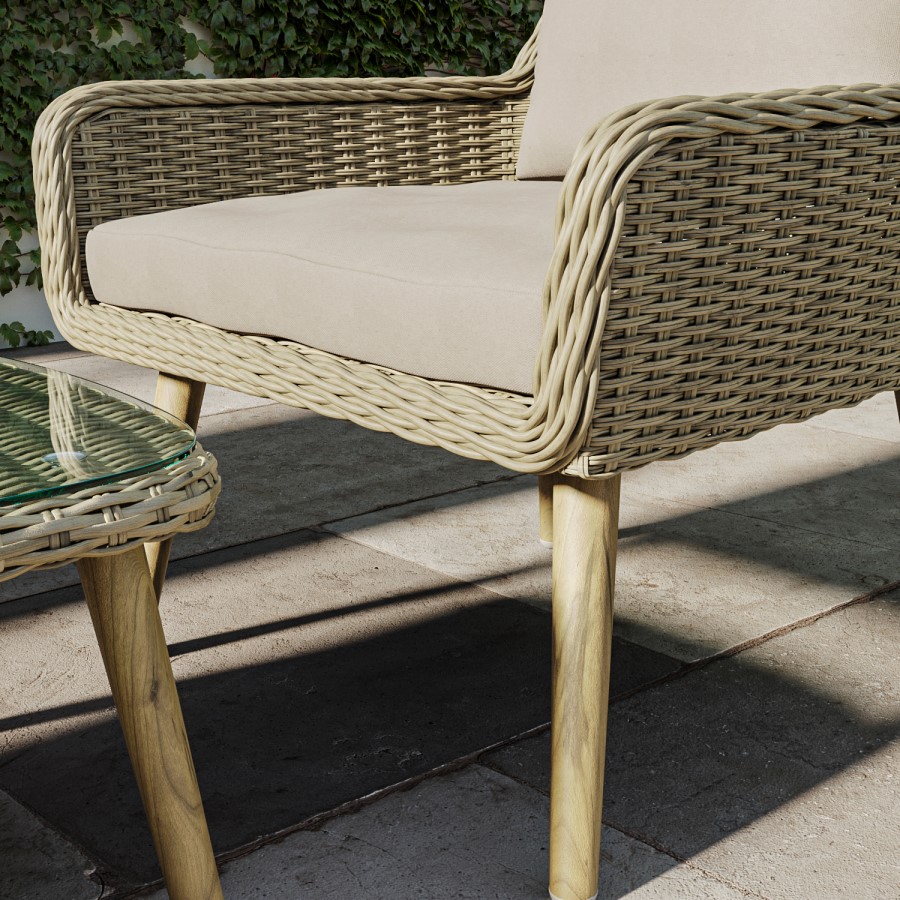 4 Seater Light Rattan Sofa Set with Coffee Table - Fortrose