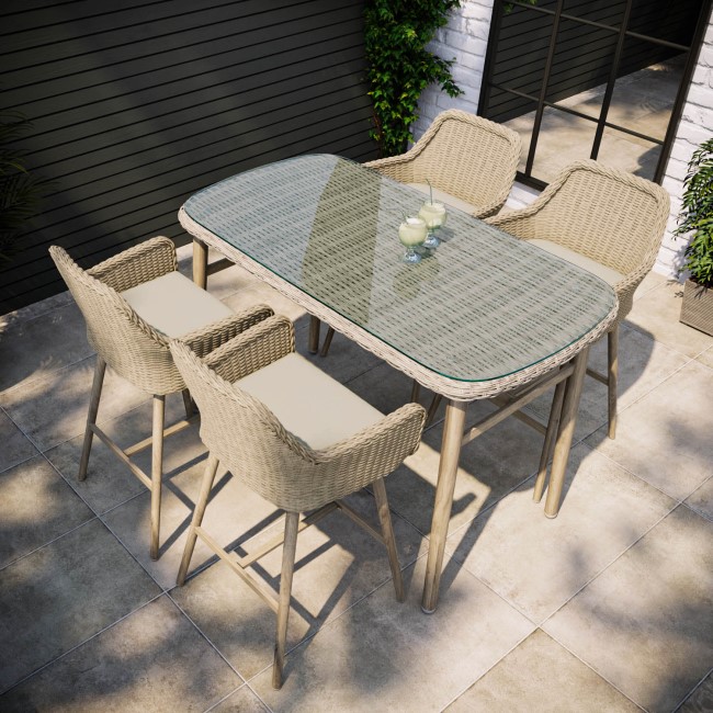 4 Seater Neutral Rattan Bar Table and Stools - Fortrose