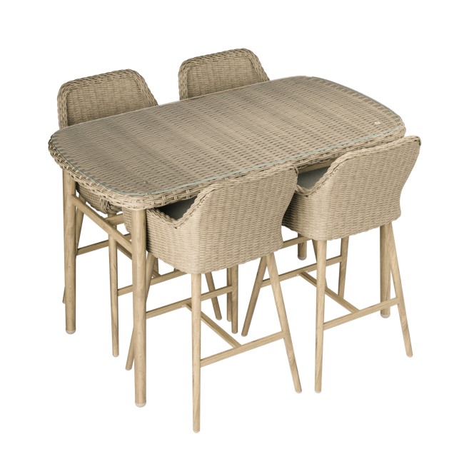 4 Seater Neutral Rattan Bar Table and Stools - Fortrose