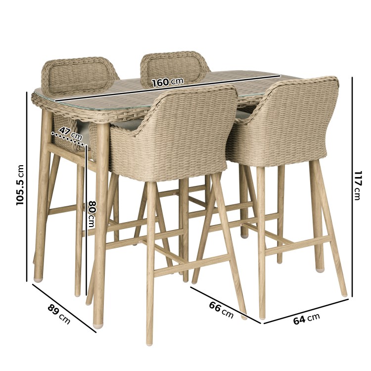 4 Seater Neutral Rattan Bar Table and Stools - Fortrose