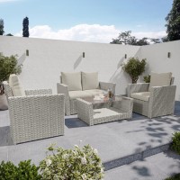 4 Seater Light Rattan Sofa Set with Glass Coffee Table - Fortrose