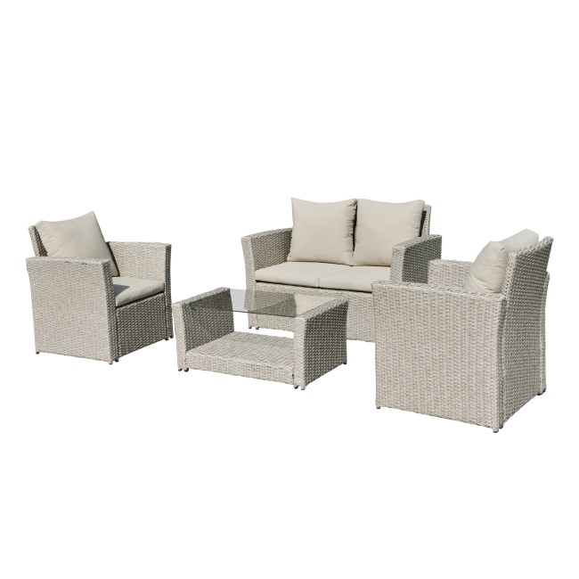 4 Seater Light Rattan Sofa Set with Glass Coffee Table - Fortrose