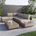 FTR194 5 Seater Beige Rattan Corner Sofa Set with Reclining Sun Lounger and Coffee Table