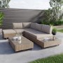 5 Seater Natural Rattan Corner Sofa Set with Reclining Sun Lounger and Glass Top Coffee Table - Fortrose