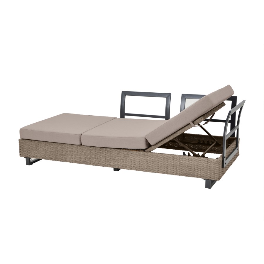 GRADE A1 - Natural Rattan Corner Sofa Set with Reclining Sun Lounger and Glass Top Coffee Table - Fortrose