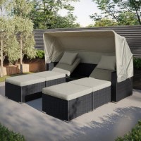 3 Seater Black Rattan Modular Cube Sun Lounger Sofa Set with Sun Shade - Fortrose