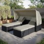 3 Seater Black Rattan Modular Cube Sun Lounger Garden Sofa Set with Sun Shade