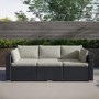 3 Seater Black Rattan Modular Cube Sun Lounger Garden Sofa Set with Sun Shade