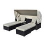 3 Seater Black Rattan Modular Cube Sun Lounger Garden Sofa Set with Sun Shade