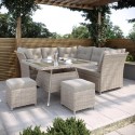FTR196 7 Seater Light Rattan Corner Sofa Set with 2 Stools and  Glass Table Top