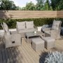 6 Seater Light Rattan Sofa Set with Glass Top Coffee Table - Fortrose