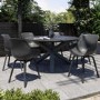 6 Seater Aluminum Dining Table with Ceramic Painted Glass Table Top and Tub Chairs