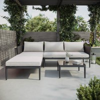 4 Seater Black Rattan Outdoor Corner Sofa Set with Chaise Lounge and Coffee Table