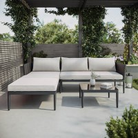 4 Seater Black Rattan Outdoor Corner Sofa Set with Chaise Longue and Coffee Table 4 Seater Black Rattan Outdoor Corner Sofa Set with Chaise Longue and Coffee Table