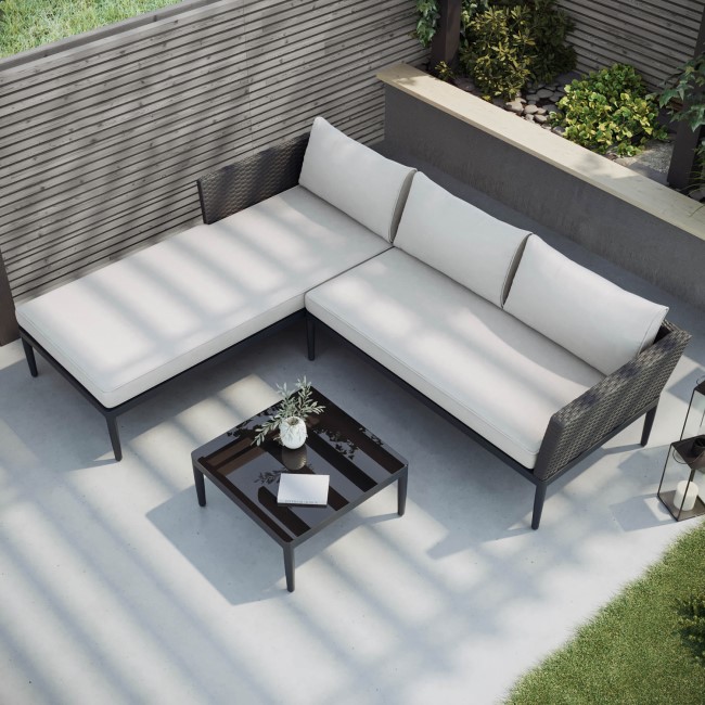 4 Seater Black Rattan Outdoor Corner Sofa Set with Chaise Longue and Coffee Table