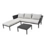 6 Seater Black Woven Rattan Corner Sofa Set with Beige Cushions and Square Glass Top Coffee Table