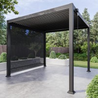 Heavy Duty Charcoal Aluminium Pergola with Louvered Shutter Roof and Textilene Side Panel 3 x 3m - Como
