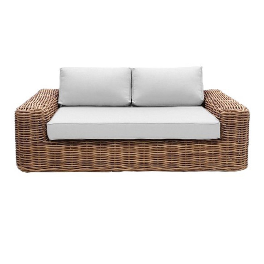 3 Seater Thick Rattan Armchair and Sofa Garden Set with Griege Cushions - Como