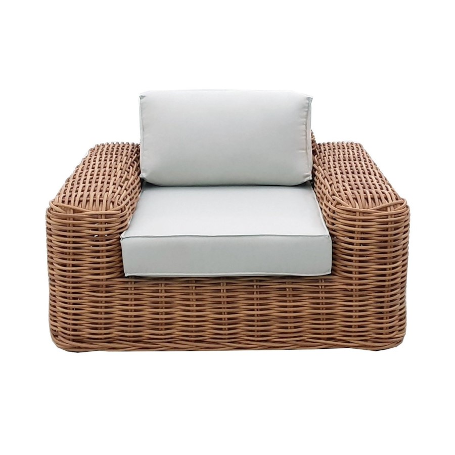 3 Seater Thick Rattan Armchair and Sofa Garden Set with Griege Cushions - Como
