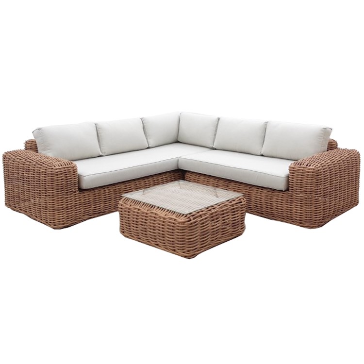 5 Seater Thick Light Rattan Corner Sofa Set with Griege Cushions - Como