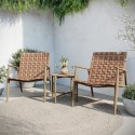 FTR206 Bistro Set with Leather Look Rattan Chairs and Round Glass Table