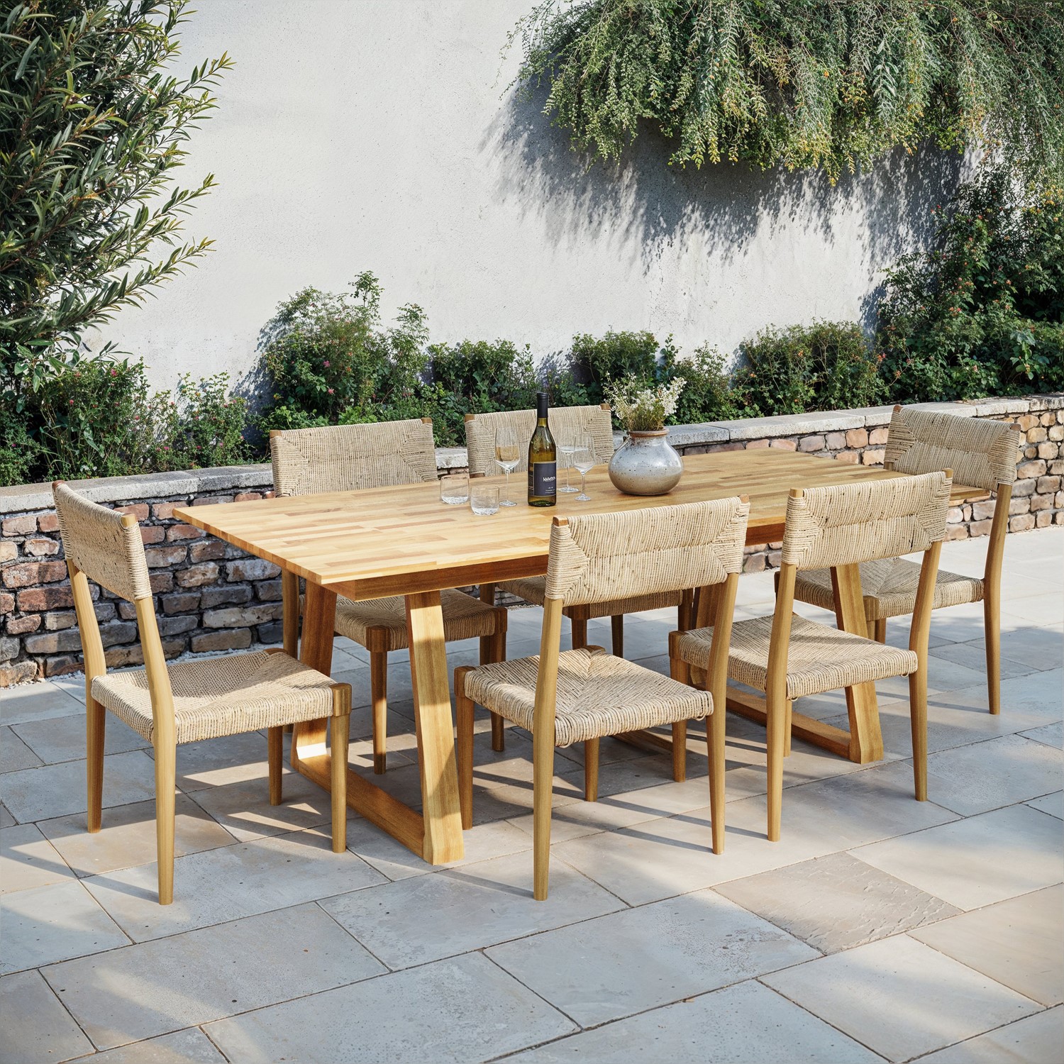 6 Seater Acacia Wood Outdoor Garden Table and Chairs Dining Set ...