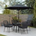 FTR209 4 Seater Black Rope Wicker Outdoor Garden Dining Set with Matching Parasol