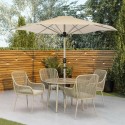 A1/FTR210 GRADE A1 - 4 Seater Beige Rope Wicker Outdoor Garden Dining Set with Matching Parasol