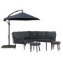 8 Seater Black Garden Corner Sofa Set with Rope Effect with Matching Dining Table and Parasol 