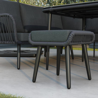 8 Seater Black Garden Corner Sofa Set with Rope Effect with Matching Dining Table - Parasol Included