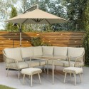 FTR212 8 Seater Beige Garden Corner Sofa Set with Rope Effect with Matching Dining Table - Parasol Included