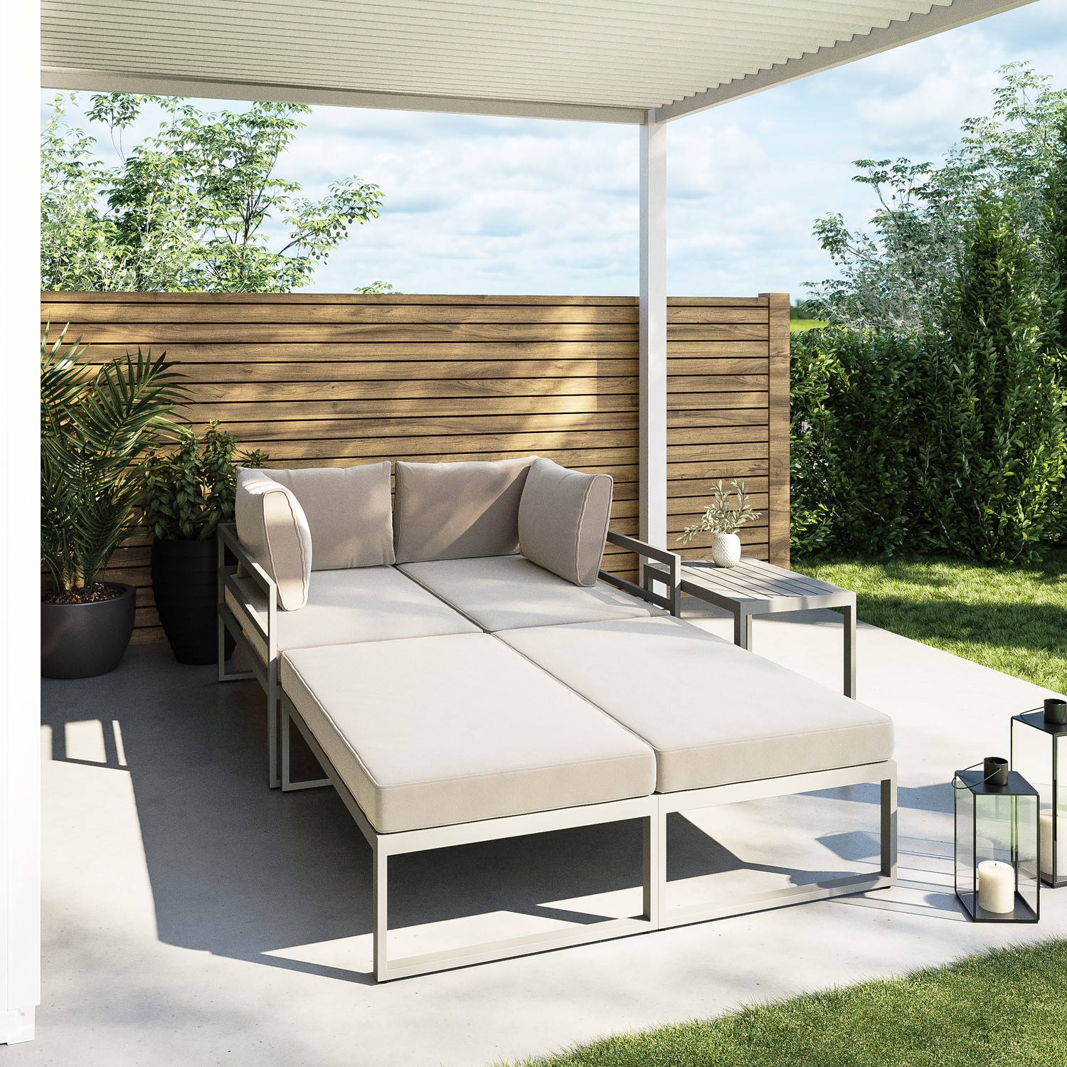 4 Seater Cream Modular Stackable Garden Sofa with Waterproof Cover ...