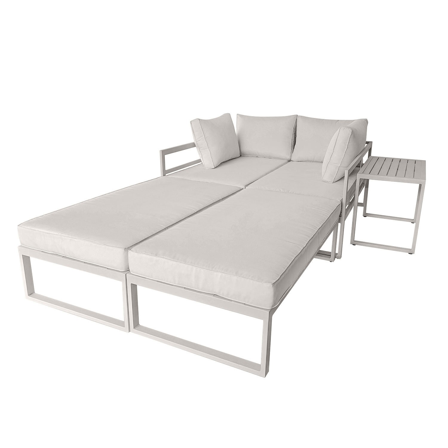 4 Seater Cream Modular Stackable Garden Sofa with Waterproof Cover ...